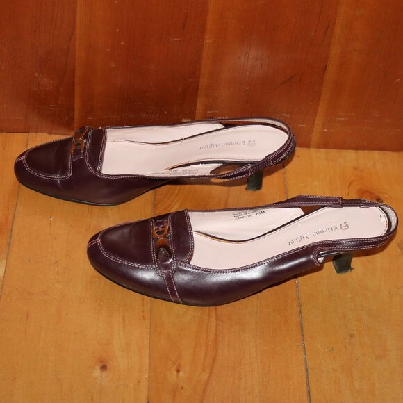 Etienne Aigner E-Chalon Brown Leather w Buckle Elastic Sling Back Kitten Heels - Picture 6 of 9